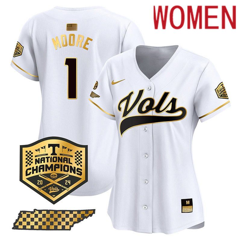 Women Tennessee Volunteers #1 Moore White 2024 Nike Champions Vapor Premier Limited NCAA Jersey style 1